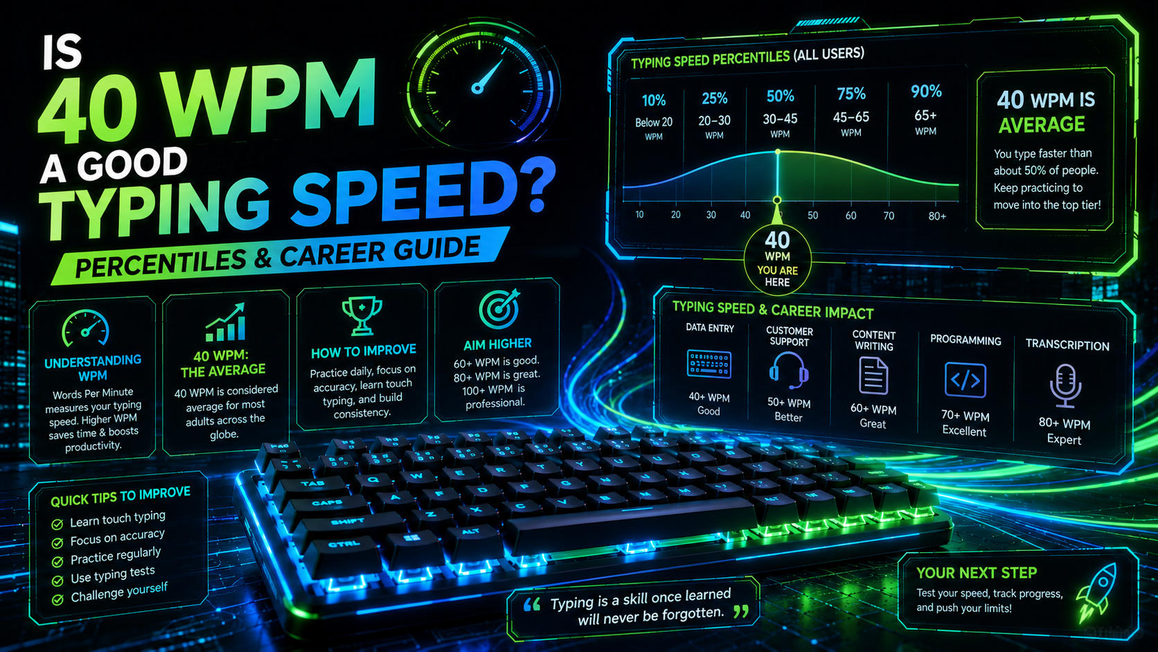 Is 40 WPM a Good Typing Speed? Percentiles & Career Guide